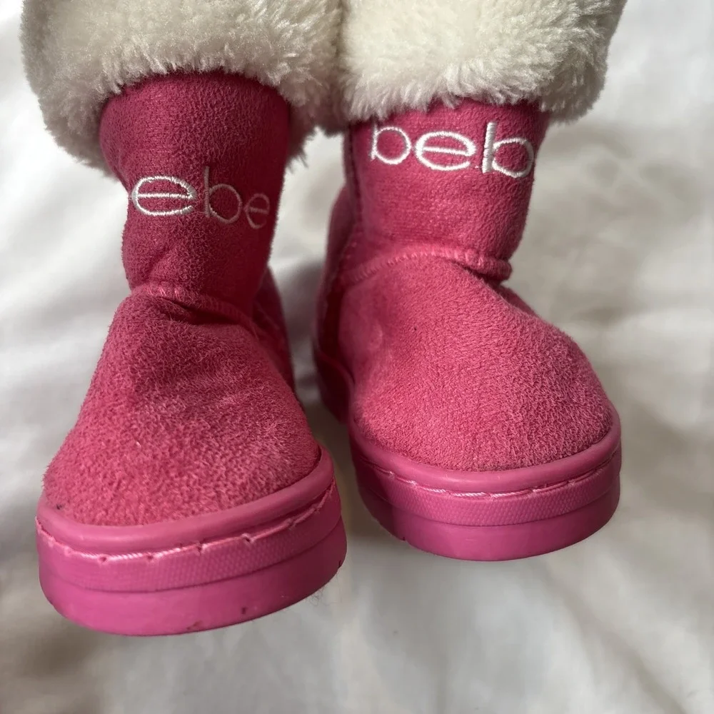 Bebe Girls‎ Toddler Size 5  Pink Faux Suede Faux-Fur  Slip On Boots